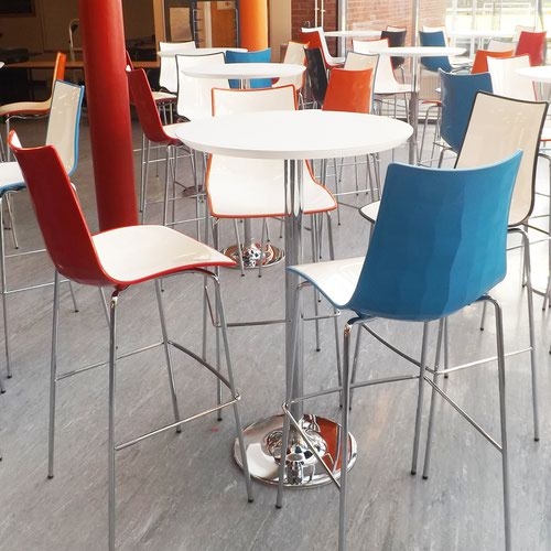 Pisa square poseur table with round chrome base 800mm - oak