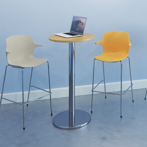 Pisa square poseur table with round chrome base 800mm - oak