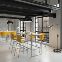 Otto Poseur benching solution dining table 1200mm wide - black frame and kendal oak top