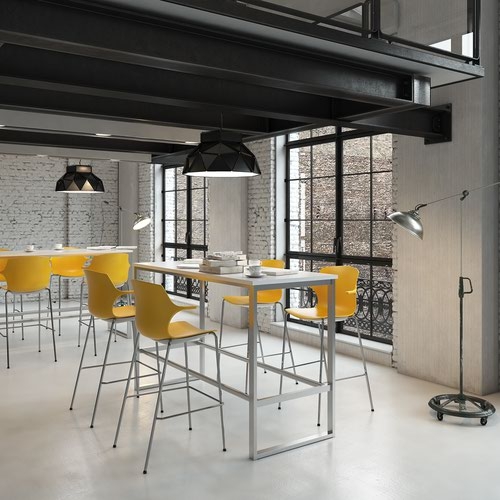 Otto Poseur benching solution dining table 1800mm wide - black frame and barcelona walnut top