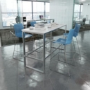 Otto Poseur benching solution dining table 1800mm wide - silver frame and barcelona walnut top
