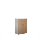 Duo double door cupboard 1090mm high with 2 shelves - white with beech doors