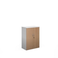 Duo double door cupboard 1090mm high with 2 shelves - white with beech doors