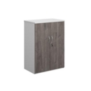 Duo double door cupboard 1090mm high with 2 shelves - white with grey oak doors