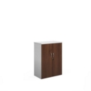 Duo double door cupboard 1090mm high with 2 shelves - white with walnut doors
