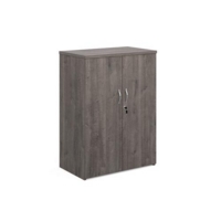 Universal double door cupboard 1090mm high with 2 shelves - grey oak