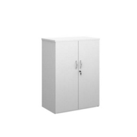Universal double door cupboard 1090mm high with 2 shelves - white