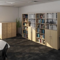 Universal bookcase 1090mm high with 2 shelves - grey oak