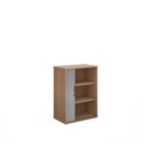 Universal single door tambour cupboard 1090mm high with 2 shelves - beech with silver door