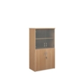 Universal combination unit with glass upper doors 1440mm high with 3 shelves - beech
