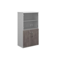 Duo combination unit with glass upper doors 1440mm high with 3 shelves - white with grey oak lower doors