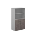Duo combination unit with glass upper doors 1440mm high with 3 shelves - white with grey oak lower doors