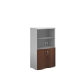 Duo combination unit with glass upper doors 1440mm high with 3 shelves - white with walnut lower doors