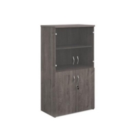 Universal combination unit with glass upper doors 1440mm high with 3 shelves - grey oak