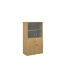 Universal combination unit with glass upper doors 1440mm high with 3 shelves - oak