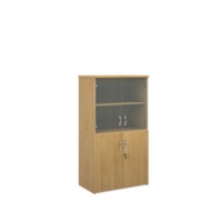 Universal combination unit with glass upper doors 1440mm high with 3 shelves - oak