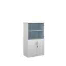 Universal combination unit with glass upper doors 1440mm high with 3 shelves - white
