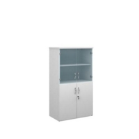 Universal combination unit with glass upper doors 1440mm high with 3 shelves - white