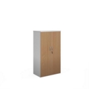 Duo double door cupboard 1440mm high with 3 shelves - white with beech doors