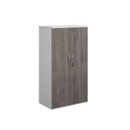 Duo double door cupboard 1440mm high with 3 shelves - white with grey oak doors