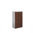 Duo double door cupboard 1440mm high with 3 shelves - white with walnut doors