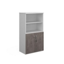 Duo combination unit with open top 1440mm high with 3 shelves - white with grey oak lower doors