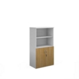 Duo combination unit with open top 1440mm high with 3 shelves - white with oak lower doors