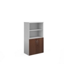 Duo combination unit with open top 1440mm high with 3 shelves - white with walnut lower doors