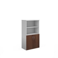 Duo combination unit with open top 1440mm high with 3 shelves - white with walnut lower doors