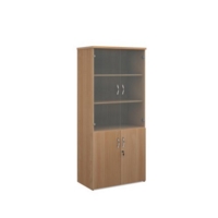 Universal combination unit with glass upper doors 1790mm high with 4 shelves - beech