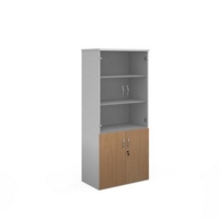 Duo combination unit with glass upper doors 1790mm high with 4 shelves - white with beech lower doors