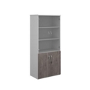 Duo combination unit with glass upper doors 1790mm high with 4 shelves - white with grey oak lower doors
