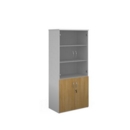 Duo combination unit with glass upper doors 1790mm high with 4 shelves - white with oak lower doors