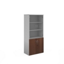 Duo combination unit with glass upper doors 1790mm high with 4 shelves - white with walnut lower doors