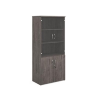 Universal combination unit with glass upper doors 1790mm high with 4 shelves - grey oak