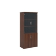 Universal combination unit with glass upper doors 1790mm high with 4 shelves - walnut