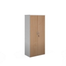 Duo double door cupboard 1790mm high with 4 shelves - white with beech doors