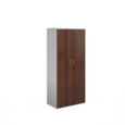 Duo double door cupboard 1790mm high with 4 shelves - white with walnut doors