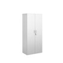 Universal double door cupboard 1790mm high with 4 shelves - white