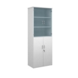 Duo combination unit with glass upper doors 2140mm high with 5 shelves - white