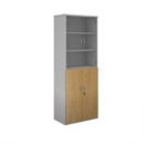 Duo combination unit with glass upper doors 2140mm high with 5 shelves - white with oak lower doors