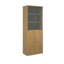 Universal combination unit with glass upper doors 2140mm high with 5 shelves - oak