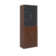 Universal combination unit with glass upper doors 2140mm high with 5 shelves - walnut
