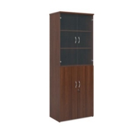 Universal combination unit with glass upper doors 2140mm high with 5 shelves - walnut