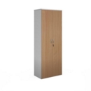 Duo double door cupboard 2140mm high with 5 shelves - white with beech doors