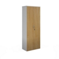 Duo double door cupboard 2140mm high with 5 shelves - white with oak doors