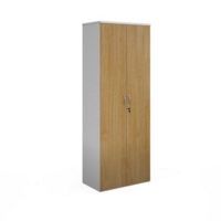 Duo double door cupboard 2140mm high with 5 shelves - white with oak doors
