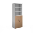 Duo combination unit with open top 2140mm high with 5 shelves - white with beech lower doors