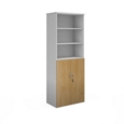 Duo combination unit with open top 2140mm high with 5 shelves - white with oak lower doors