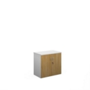 Duo double door cupboard 740mm high with 1 shelf - white with oak doors